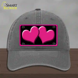 Solid Pink Centered Hearts Black Novelty License Plate Hat Unconstructed Cotton / Charcoal