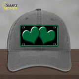 Solid Green Centered Hearts Black Novelty License Plate Hat Unconstructed Cotton / Charcoal