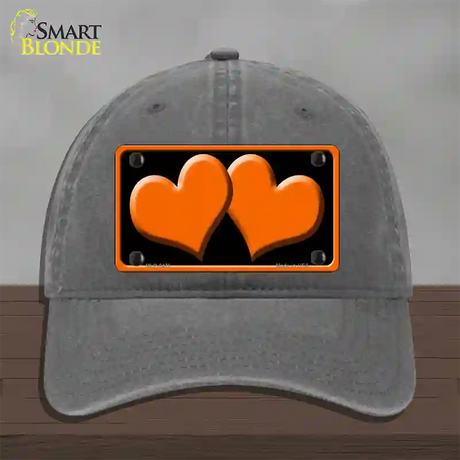 Solid Orange Centered Hearts Black Novelty License Plate Hat Unconstructed Cotton / Charcoal