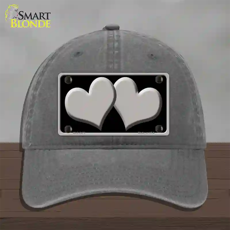 Solid Grey Centered Hearts Black Novelty License Plate Hat Unconstructed Cotton / Charcoal