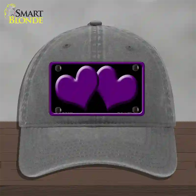 Solid Purple Centered Hearts Black Novelty License Plate Hat Unconstructed Cotton / Charcoal