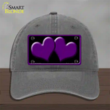 Solid Purple Centered Hearts Black Novelty License Plate Hat Unconstructed Cotton / Charcoal