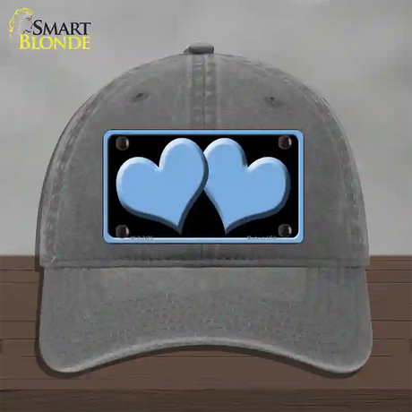 Solid Light Blue Centered Hearts Black Novelty License Plate Hat Unconstructed Cotton / Charcoal