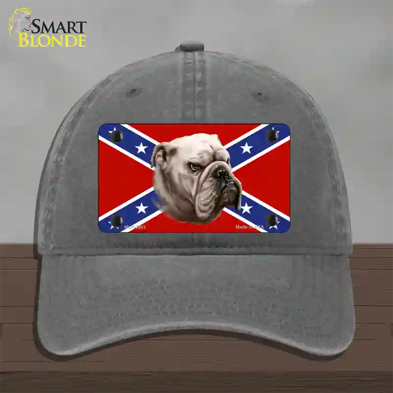 Confederate Flag Bulldog Novelty License Plate Hat Unconstructed Cotton / Charcoal