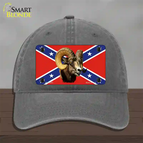 Confederate Flag Ram Novelty License Plate Hat Unconstructed Cotton / Charcoal