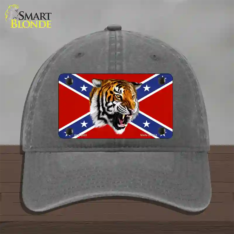 Confederate Flag Tiger Novelty License Plate Hat Unconstructed Cotton / Charcoal