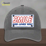 Smile God Loves You Novelty License Plate Hat Unconstructed Cotton / Charcoal