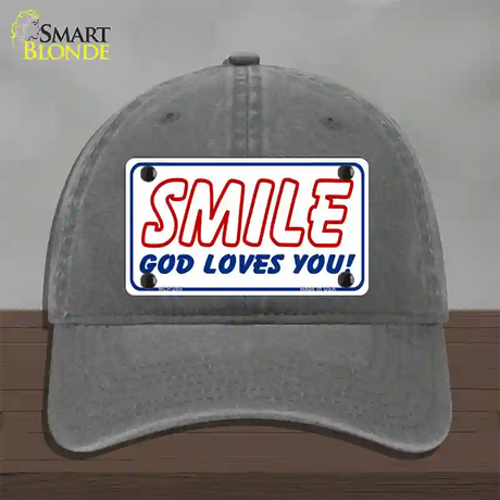 Smile God Loves You Novelty License Plate Hat Unconstructed Cotton / Charcoal