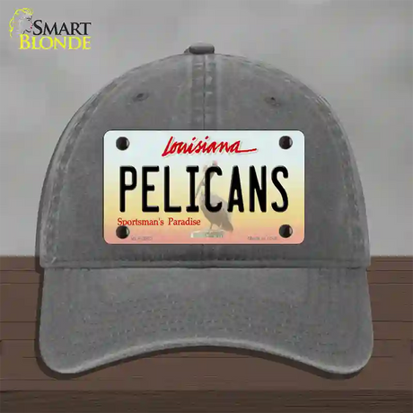 Pelicans Louisiana State Novelty License Plate Hat Unconstructed Cotton / Charcoal