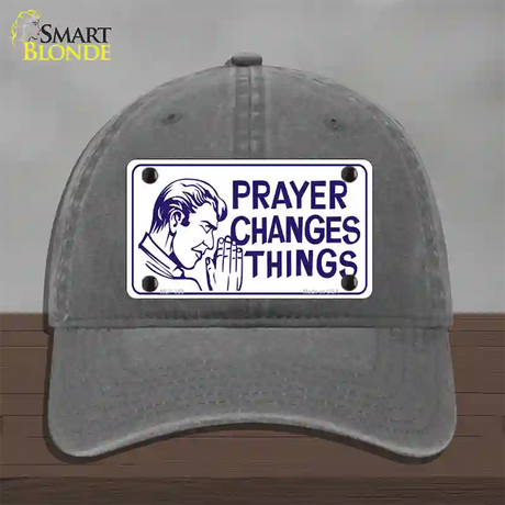 Prayer Changes Things Novelty License Plate Hat Unconstructed Cotton / Charcoal