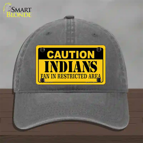 Caution Indians Fan Novelty License Plate Hat Unconstructed Cotton / Charcoal