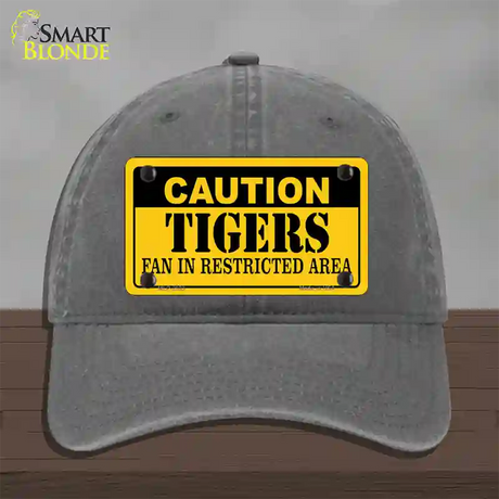 Caution Tigers Fan Novelty License Plate Hat Unconstructed Cotton / Charcoal