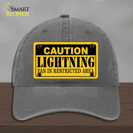 Caution Lightning Novelty License Plate Hat Unconstructed Cotton / Charcoal