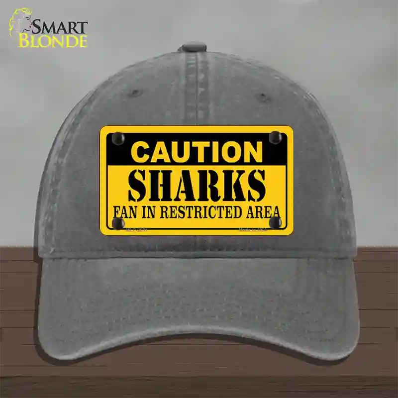 Caution Sharks Novelty License Plate Hat Unconstructed Cotton / Charcoal