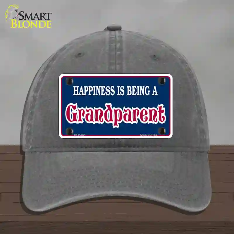 Happiness Being Grandparent Novelty License Plate Hat Unconstructed Cotton / Charcoal