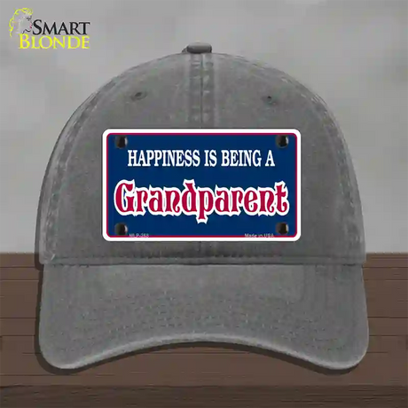 Happiness Being Grandparent Novelty License Plate Hat Unconstructed Cotton / Charcoal