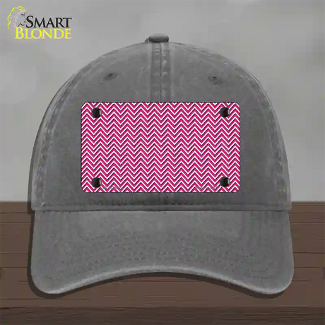 Pink White Chevron Novelty License Plate Hat Unconstructed Cotton / Charcoal