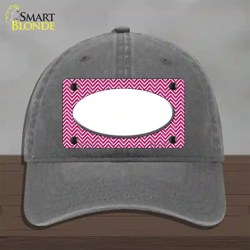 Pink White Chevon White Center Oval Novelty License Plate Hat Unconstructed Cotton / Charcoal