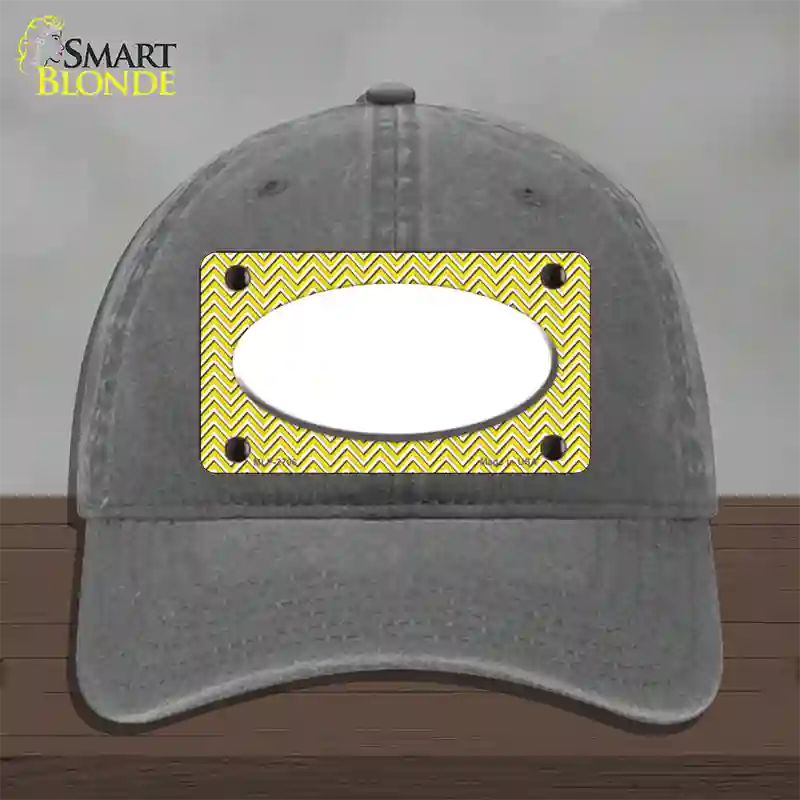 Yellow White Chevon White Center Oval Novelty License Plate Hat Unconstructed Cotton / Charcoal