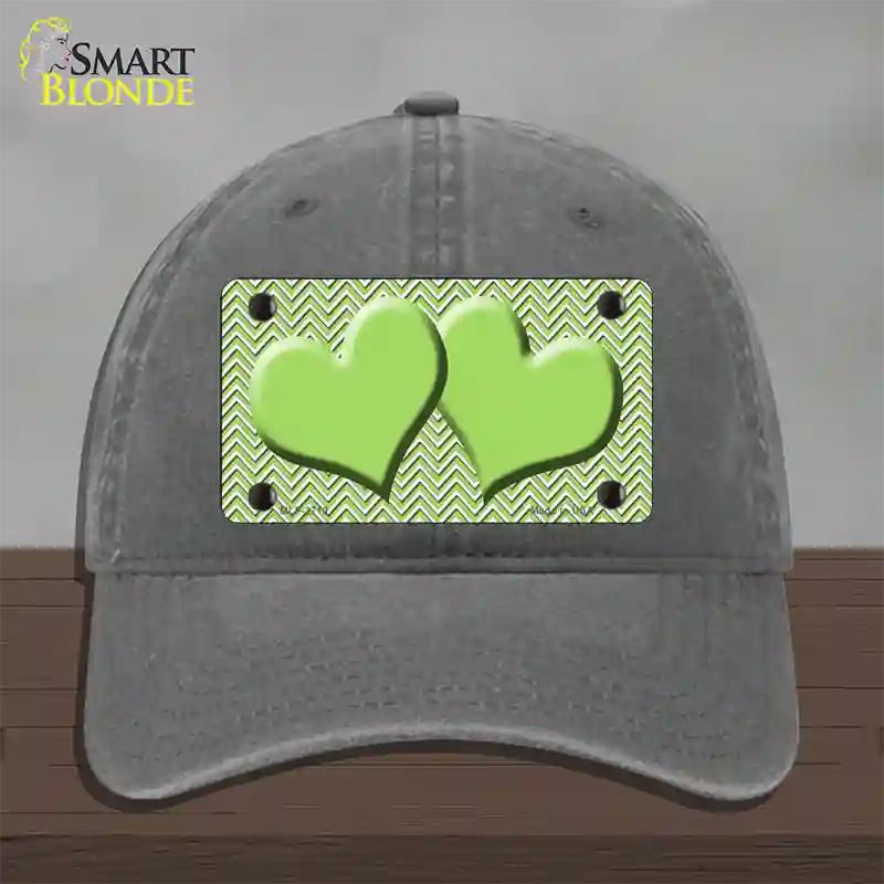 Lime Green White Chevron Lime Green Center Hearts Novelty License Plate Hat Unconstructed Cotton / Charcoal