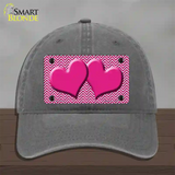 Pink White Chevron Pink Center Hearts Novelty License Plate Hat Unconstructed Cotton / Charcoal