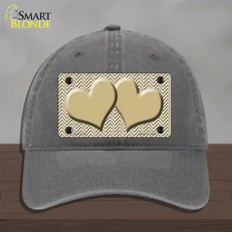 Gold White Chevron Gold Center Hearts Novelty License Plate Hat Unconstructed Cotton / Charcoal