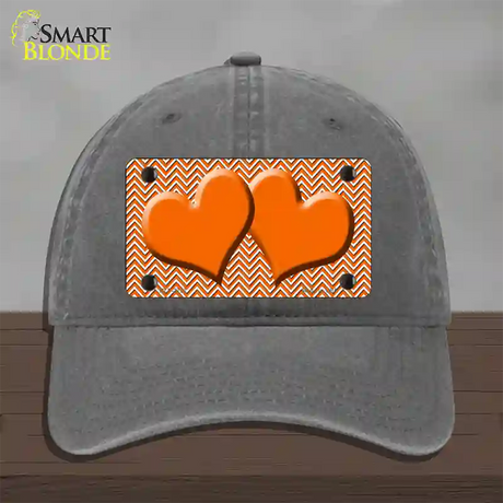 Orange White Chevron Orange Center Hearts Novelty License Plate Hat Unconstructed Cotton / Charcoal