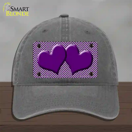 Purple White Chevron Purple Center Hearts Novelty License Plate Hat Unconstructed Cotton / Charcoal