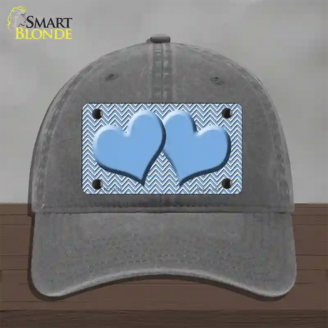 Light Blue White Chevron Light Blue Center Hearts Novelty License Plate Hat Unconstructed Cotton / Charcoal