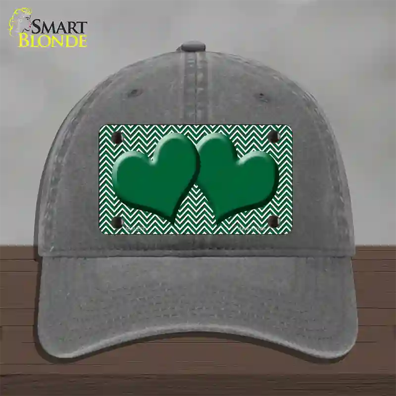 Green White Chevron Green Center Hearts Novelty License Plate Hat Unconstructed Cotton / Charcoal