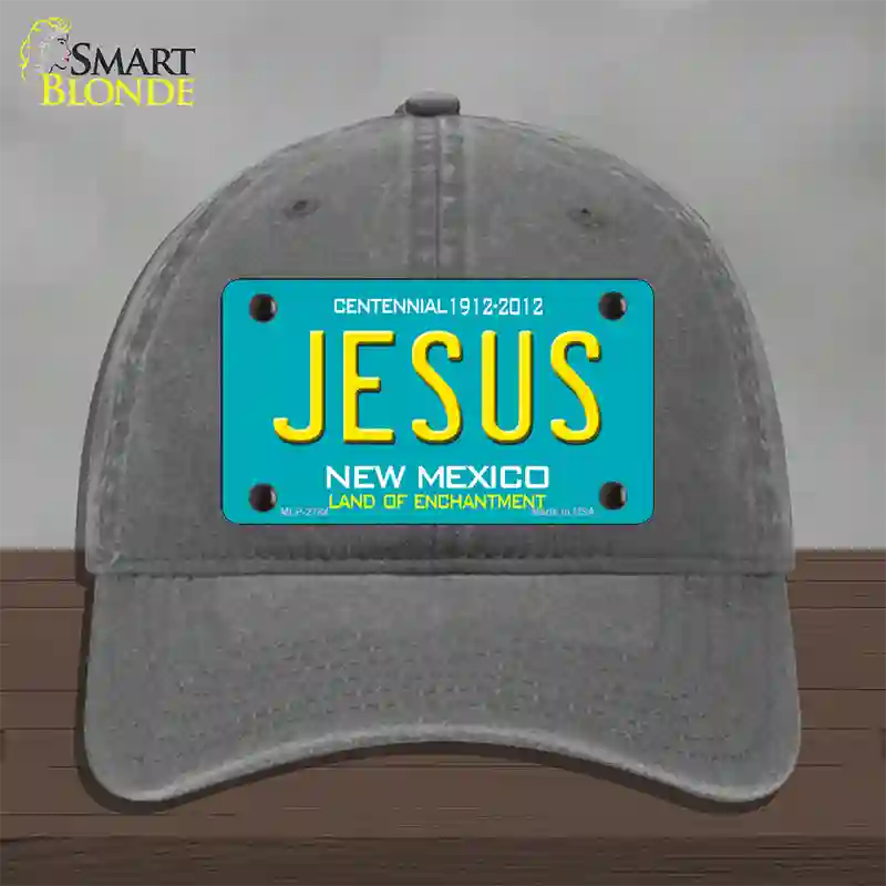 Jesus New Mexico Teal Novelty License Plate Hat Unconstructed Cotton / Charcoal