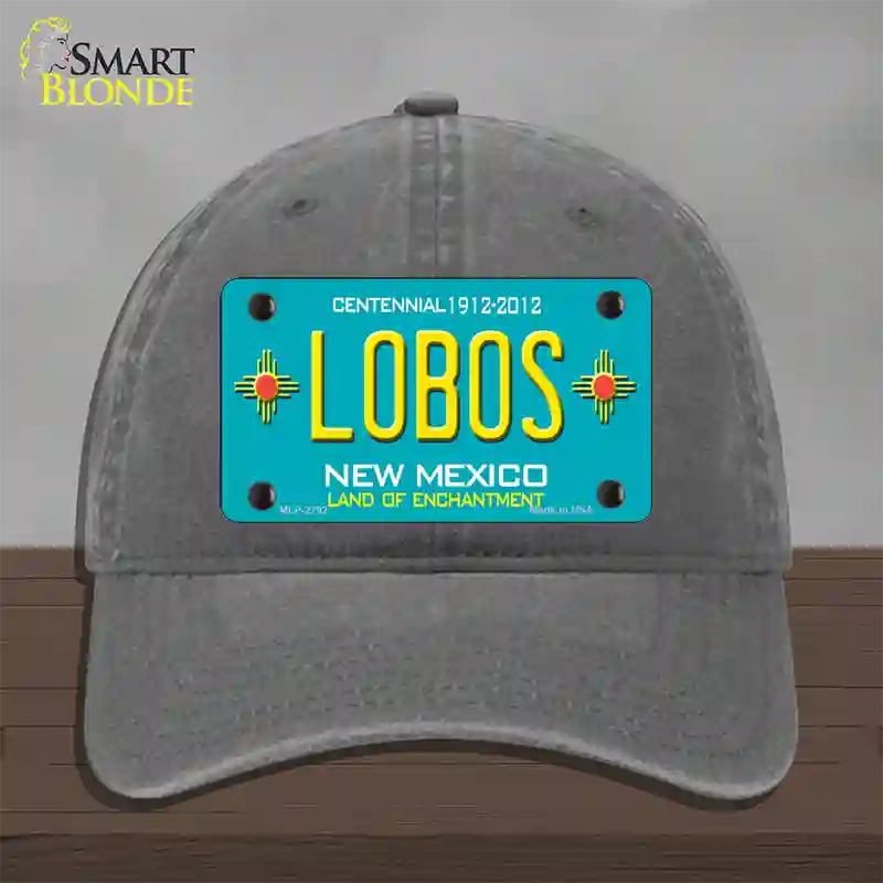 Lobos New Mexico Teal Novelty License Plate Hat Unconstructed Cotton / Charcoal