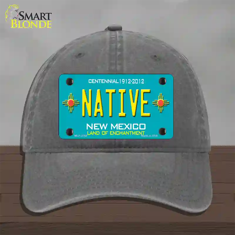 Native New Mexico Teal Novelty License Plate Hat Unconstructed Cotton / Charcoal