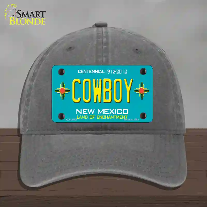 Cowboy New Mexico Teal Novelty License Plate Hat Unconstructed Cotton / Charcoal