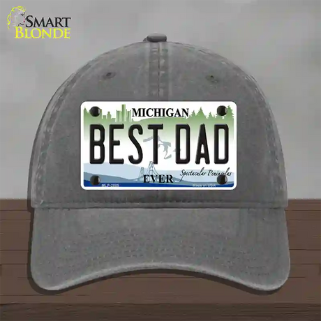 Best Dad Michigan State Novelty License Plate Hat Unconstructed Cotton / Charcoal