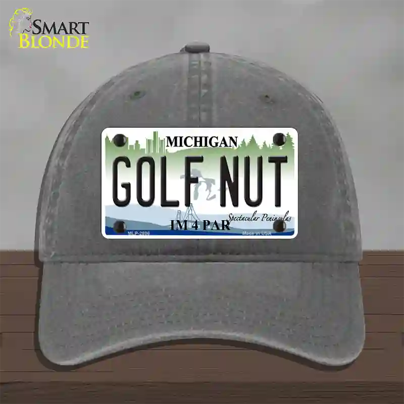 Golf Nut Michigan State Novelty License Plate Hat Unconstructed Cotton / Charcoal