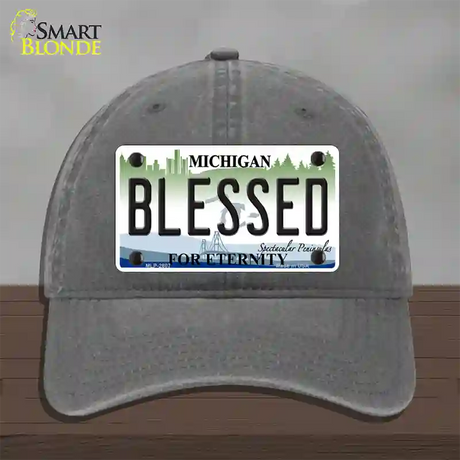 Blessed Michigan State Novelty License Plate Hat Unconstructed Cotton / Charcoal