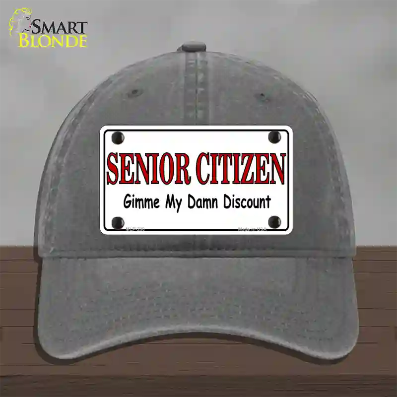 Senior Citizen Discount Novelty License Plate Hat Unconstructed Cotton / Charcoal