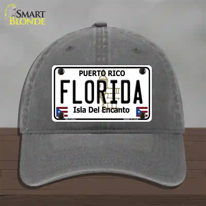 Florida Puerto Rico Novelty License Plate Hat Unconstructed Cotton / Charcoal