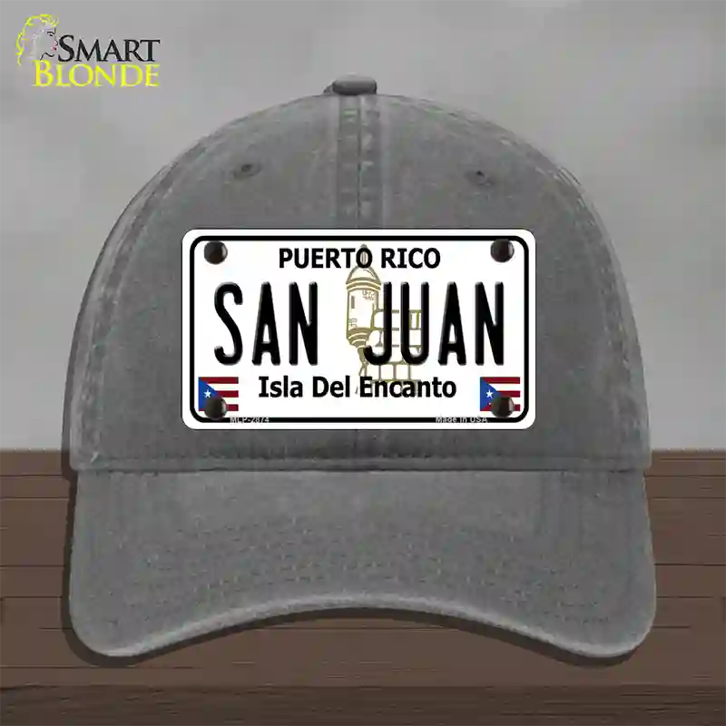 San Juan Puerto Rico Novelty License Plate Hat Unconstructed Cotton / Charcoal