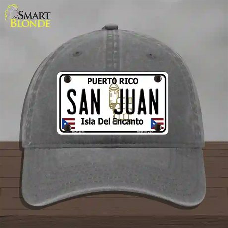 San Juan Puerto Rico Novelty License Plate Hat Unconstructed Cotton / Charcoal