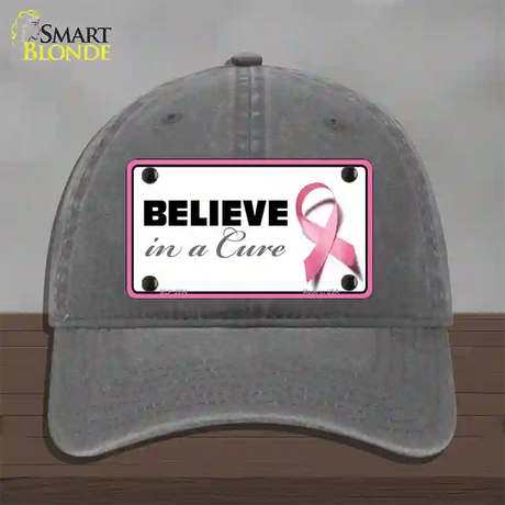 Believe In A Cure Novelty License Plate Hat Sign Unconstructed Cotton / Charcoal