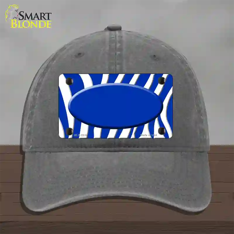 Blue White Zebra Blue Center Oval Novelty License Plate Hat Unconstructed Cotton / Charcoal