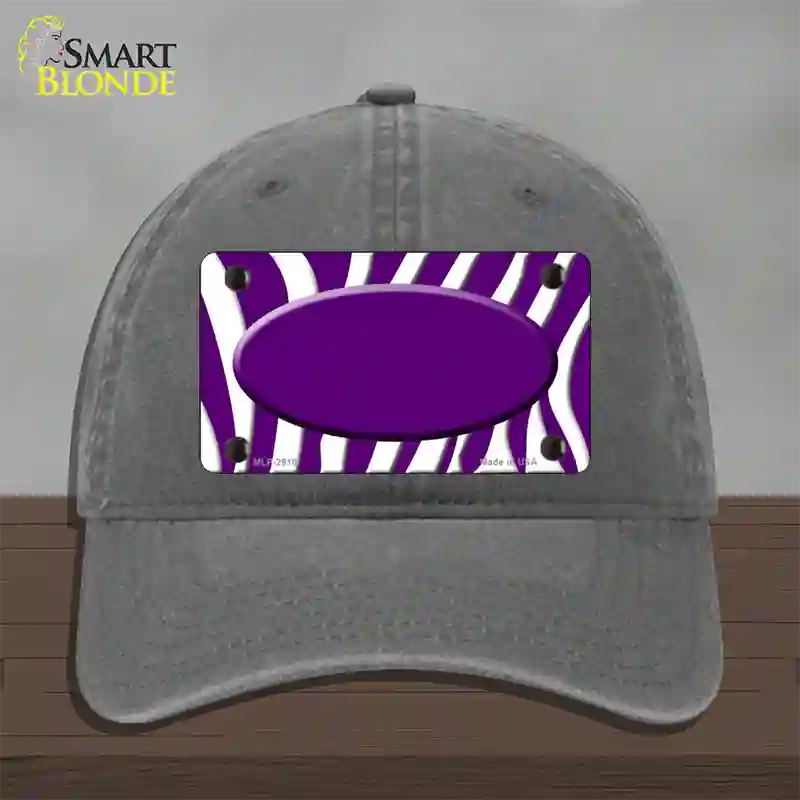 Purple White Zebra Purple Center Oval Novelty License Plate Hat Unconstructed Cotton / Charcoal