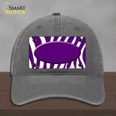 Purple White Zebra Purple Center Oval Novelty License Plate Hat Unconstructed Cotton / Charcoal