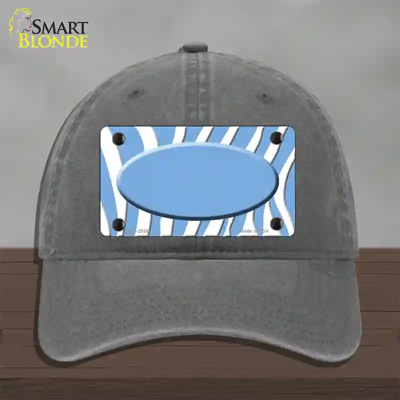 Light Blue White Zebra Light Blue Center Oval Novelty License Plate Hat Unconstructed Cotton / Charcoal