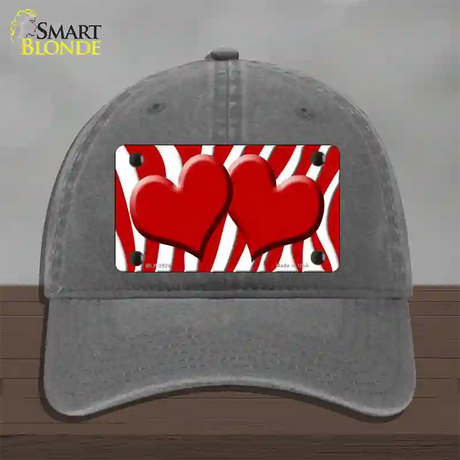 Red White Zebra Red Centered Hearts Novelty License Plate Hat Unconstructed Cotton / Charcoal