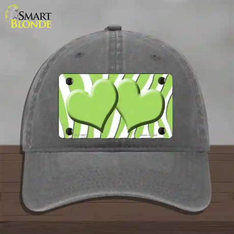 Lime Green White Zebra Lime Green Centered Hearts Novelty License Plate Hat Unconstructed Cotton / Charcoal