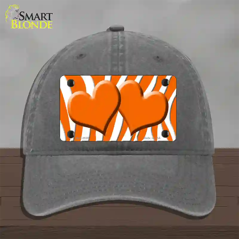 Orange White Zebra Orange Centered Hearts Novelty License Plate Hat Unconstructed Cotton / Charcoal