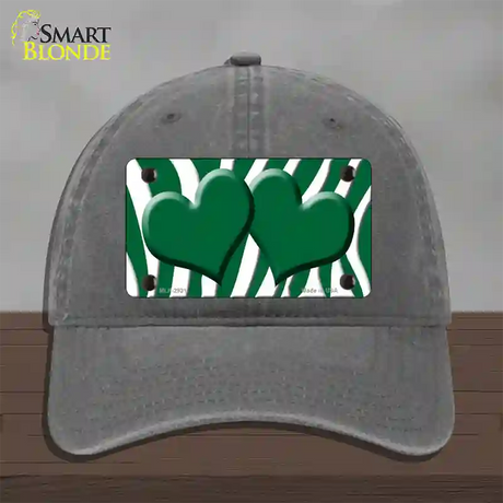 Green White Zebra Green Centered Hearts Novelty License Plate Hat Unconstructed Cotton / Charcoal